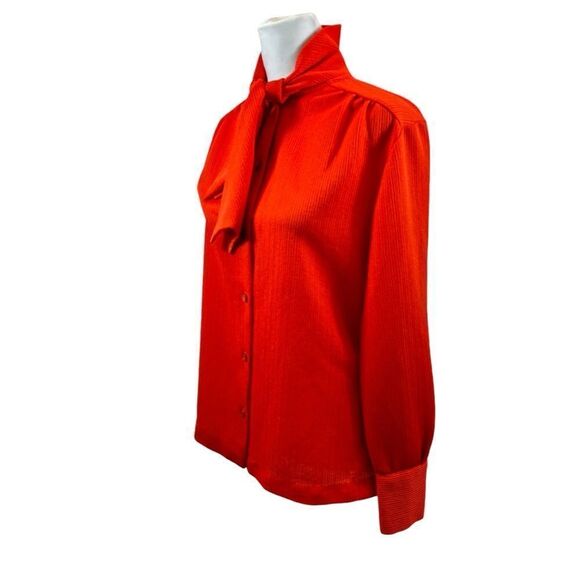 Ladies vintage Janni Originals Textured Neck Tie Button Down Blouse Red Size 16 - Picture 4 of 11